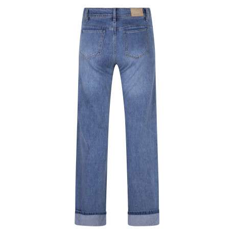 Jean en coton mélangé bleu clair uni avec une coupe droite et 5 poches - Image 2