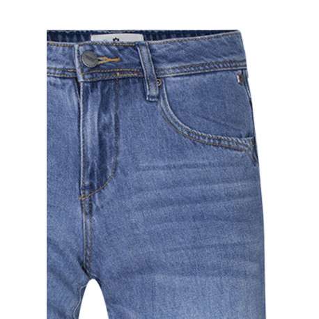 Jean en coton mélangé bleu clair uni avec une coupe droite et 5 poches - Image 3
