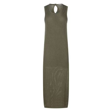 Robe longue sans manche en coton kaki unie avec un col rond