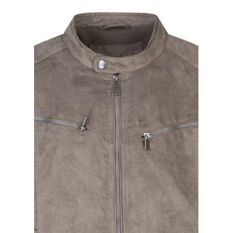 Blouson taupe uni avec un col motard et des manches longues - Image 3