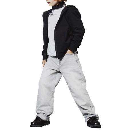 Jean en coton gris clair uni pourvu d'une coupe droite et de multiples poches - Image 3