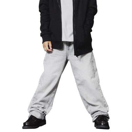 Jean en coton gris clair uni pourvu d'une coupe droite et de multiples poches - Image 4