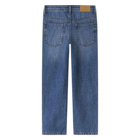 Jean en coton bleu uni pourvu d'une coupe droite et de multiples poches - Image 2