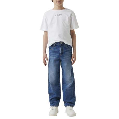 Jean en coton bleu uni pourvu d'une coupe droite et de multiples poches - Image 3