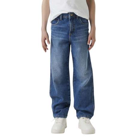 Jean en coton bleu uni pourvu d'une coupe droite et de multiples poches - Image 4