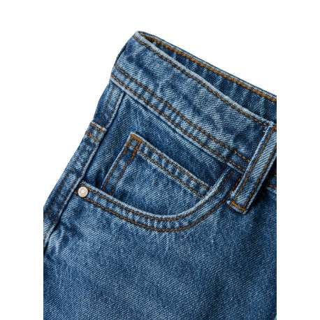Jean en coton bleu uni pourvu d'une coupe droite et de multiples poches - Image 5