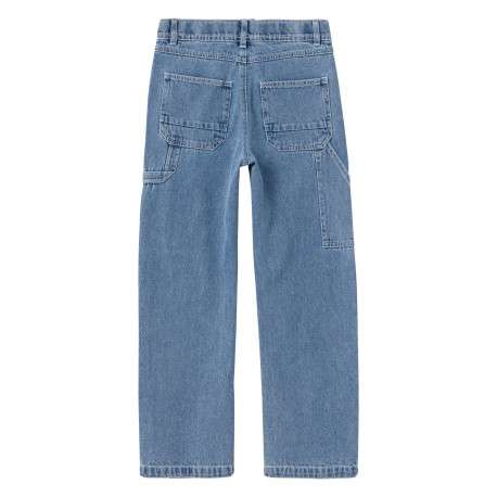 Jean bleu uni pourvu d'une coupe droite et de multiples poches - Image 2