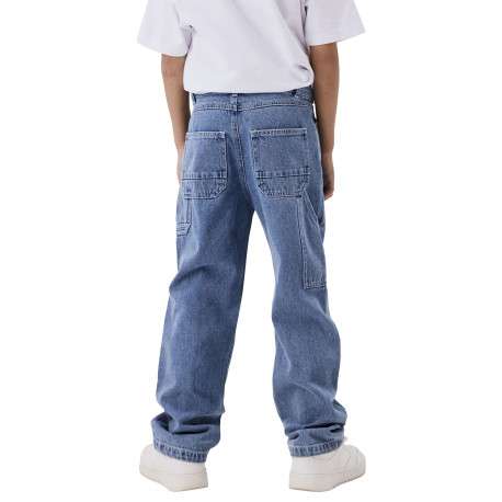 Jean bleu uni pourvu d'une coupe droite et de multiples poches - Image 4