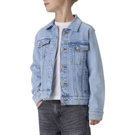 Blouson en jean stone uni pourvu d'une coupe droite et d'un col chemise - Image 3