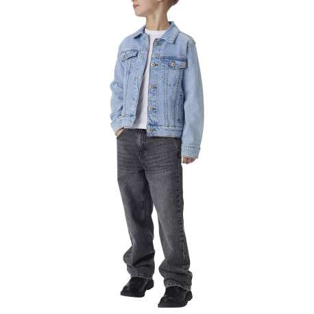 Blouson en jean stone uni pourvu d'une coupe droite et d'un col chemise - Image 4