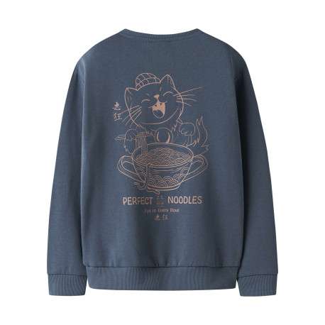 Sweat en coton indigo uni pourvu d'un imprimé chat et d'une coupe droite - Image 2