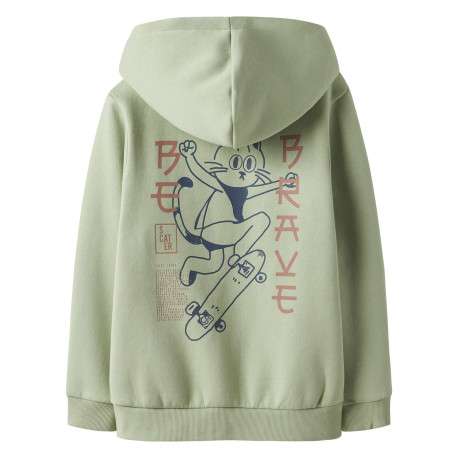 Sweat zippé en coton vert uni pourvu d'un imprimé chat et d'une coupe droite - Image 2
