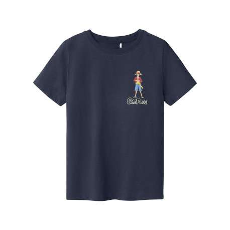 T-shirt en coton marine uni pourvu d'un imprimé one piece et d'un col rond
