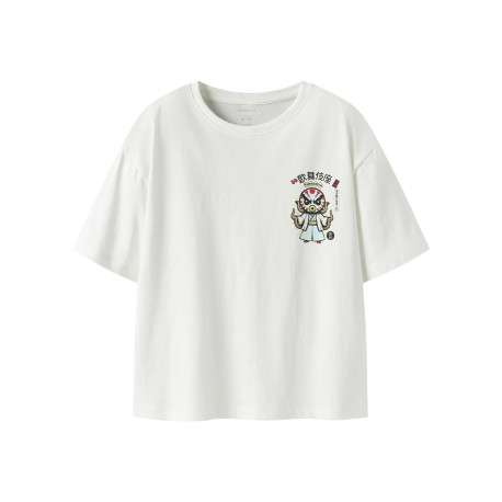 T-shirt en coton biologique blanc uni pourvu d'un imprimé poulpe