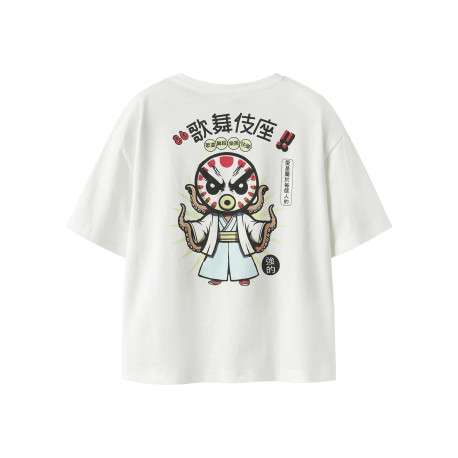 T-shirt en coton biologique blanc uni pourvu d'un imprimé poulpe - Image 2