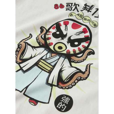 T-shirt en coton biologique blanc uni pourvu d'un imprimé poulpe - Image 3
