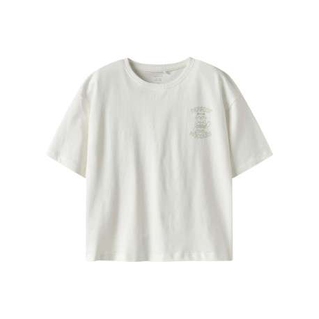 T-shirt en coton biologique blanc uni pourvu d'un imprimé chat