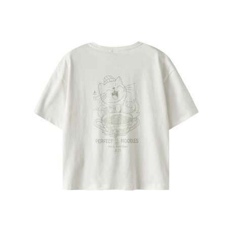 T-shirt en coton biologique blanc uni pourvu d'un imprimé chat - Image 2