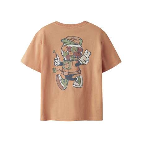 T-shirt en coton peche uni pourvu d'un col rond et d'un imprimé - Image 2