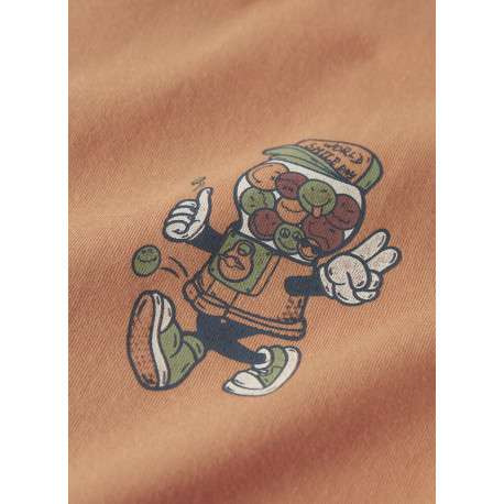 T-shirt en coton peche uni pourvu d'un col rond et d'un imprimé - Image 3