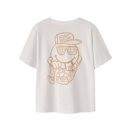 T-shirt en coton blanc uni pourvu d'un imprimé smiley et d'un col rond - Image 2