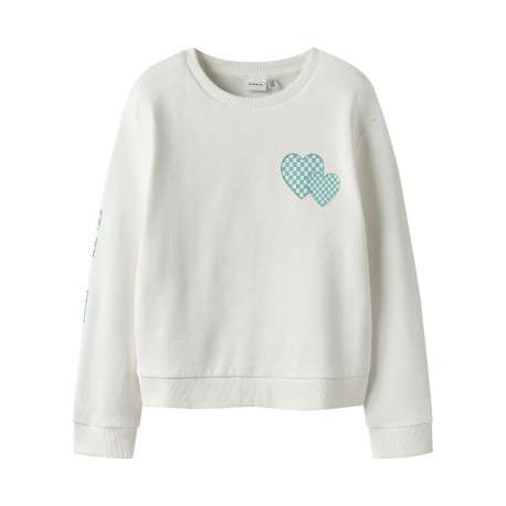 Sweat en coton blanc uni pourvu d'imprimés en damier et d'une coupe droite
