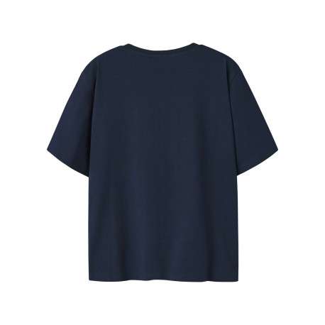 T-shirt en coton marine uni pourvu d'un imprimé stitch et d'un col rond - Image 2