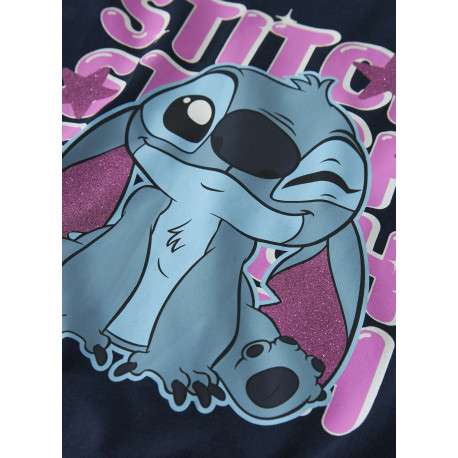 T-shirt en coton marine uni pourvu d'un imprimé stitch et d'un col rond - Image 3