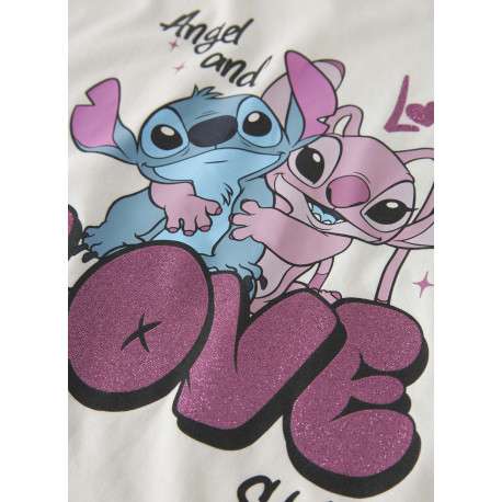 T-shirt en coton blanc uni pourvu d'un imprmé stitch et d'un col rond - Image 3