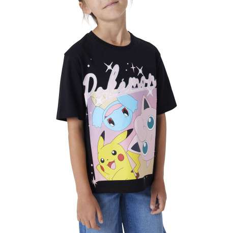 T-shirt en coton noir uni pourvu d'un col rond et d'un imprimé pokémon - Image 3