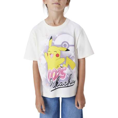 T-shirt en coton blanc uni pourvu d'un col rond et d'un imprimé pokémon - Image 3