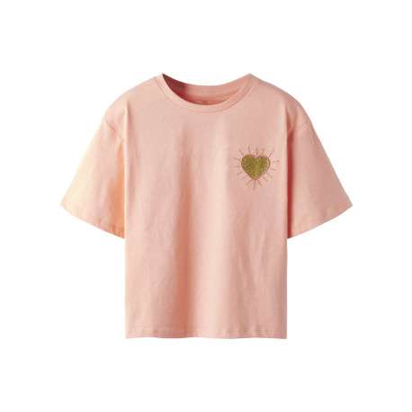 T-shirt en coton biologique peche uni pourvu d'un coeur brodé
