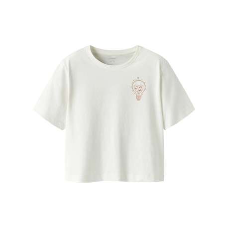 T-shirt en coton biologique blanc uni pourvu d'un imprimé ampoule