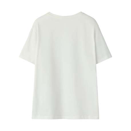 T-shirt en coton biologique blanc uni avec un imprimé ours et un col rond - Image 2