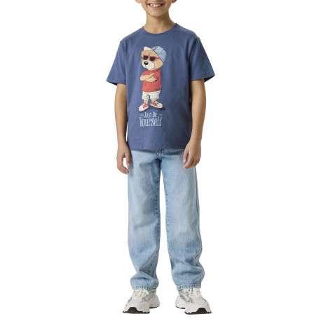 T-shirt en coton biologique indigo uni pourvu d'un imprimé ours - Image 4