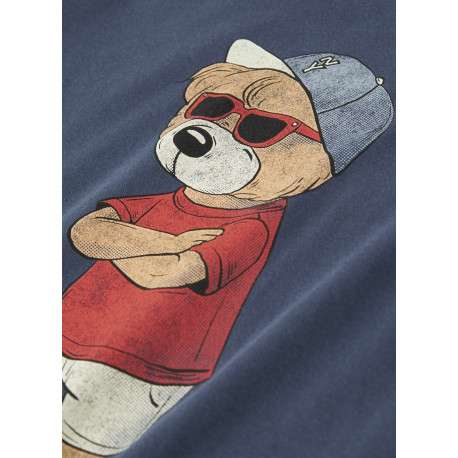 T-shirt en coton biologique indigo uni pourvu d'un imprimé ours - Image 5