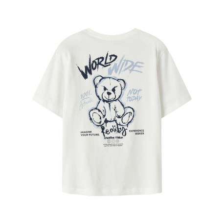 T-shirt en coton biologique blanc uni pourvu d'un imprimé nounours - Image 2