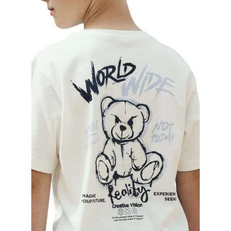 T-shirt en coton biologique blanc uni pourvu d'un imprimé nounours - Image 4