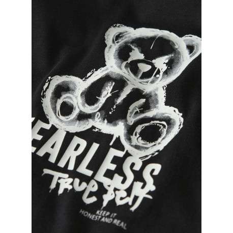 T-shirt en coton biologique noir uni pourvu d'un imprimé nounours - Image 5