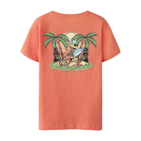 T-shirt en coton biologique corail uni pourvu d'un imprimé squelette - Image 2