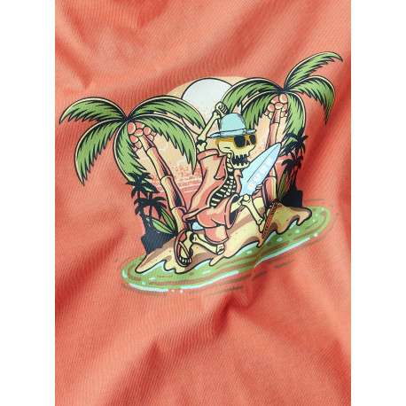 T-shirt en coton biologique corail uni pourvu d'un imprimé squelette - Image 3
