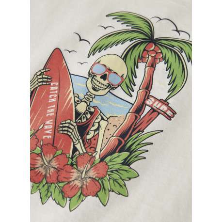 T-shirt en coton biologique blanc uni pourvu d'un imprimé squelette - Image 3
