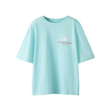 T-shirt en coton biologique ciel uni pourvu d'un imprimé soleil