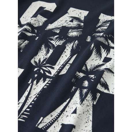 T-shirt en coton biologique marine uni pourvu d'un imprimé palmier - Image 3