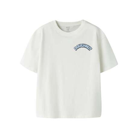 T-shirt en coton biologique blanc uni pourvu d'un imprimé donut