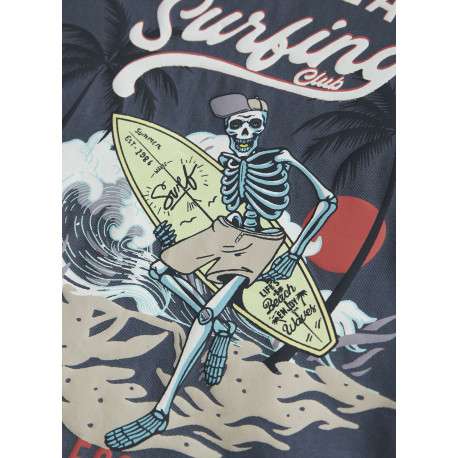 T-shirt en coton biologique indigo uni pourvu d'un imprimé squelette - Image 3