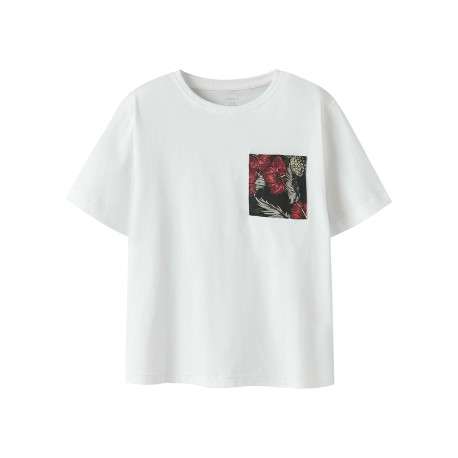 T-shirt en coton biologique blanc uni pourvu d'un poche plaquée