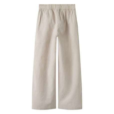 Pantalon chino en lin et coton beige uni pourvu d'une taille élastiquée - Image 2