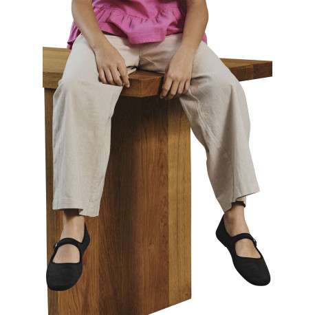 Pantalon chino en lin et coton beige uni pourvu d'une taille élastiquée - Image 3