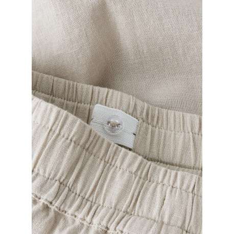 Pantalon chino en lin et coton beige uni pourvu d'une taille élastiquée - Image 4